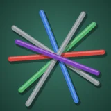 A pile of coloured pick-up sticks on green felt